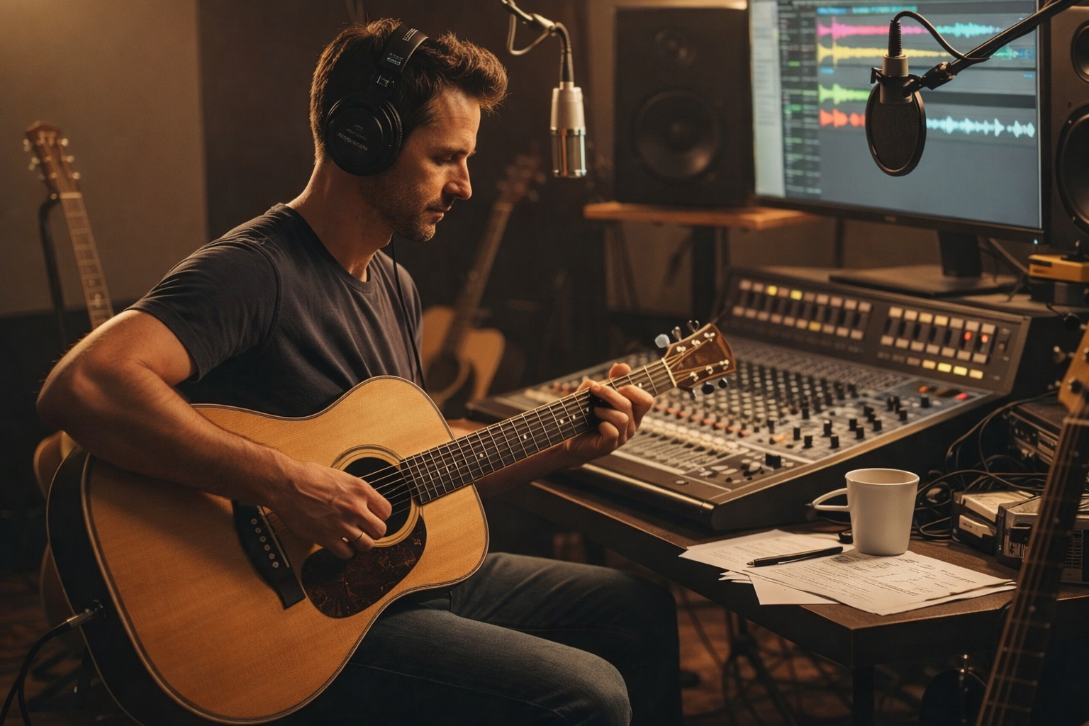 Professional recording studio setup with microphone and audio equipment for custom music creation